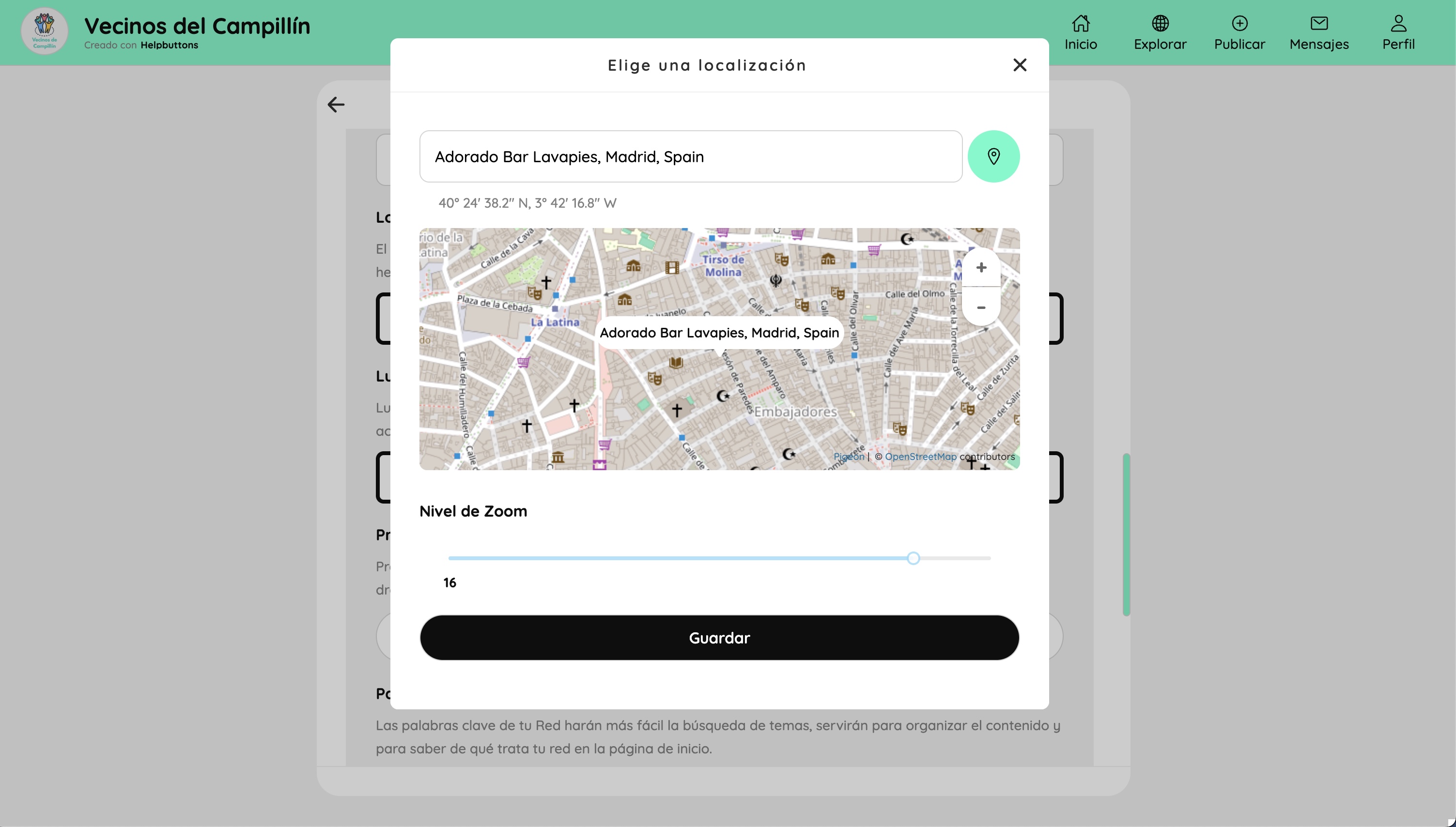 Modal selector de ubicación