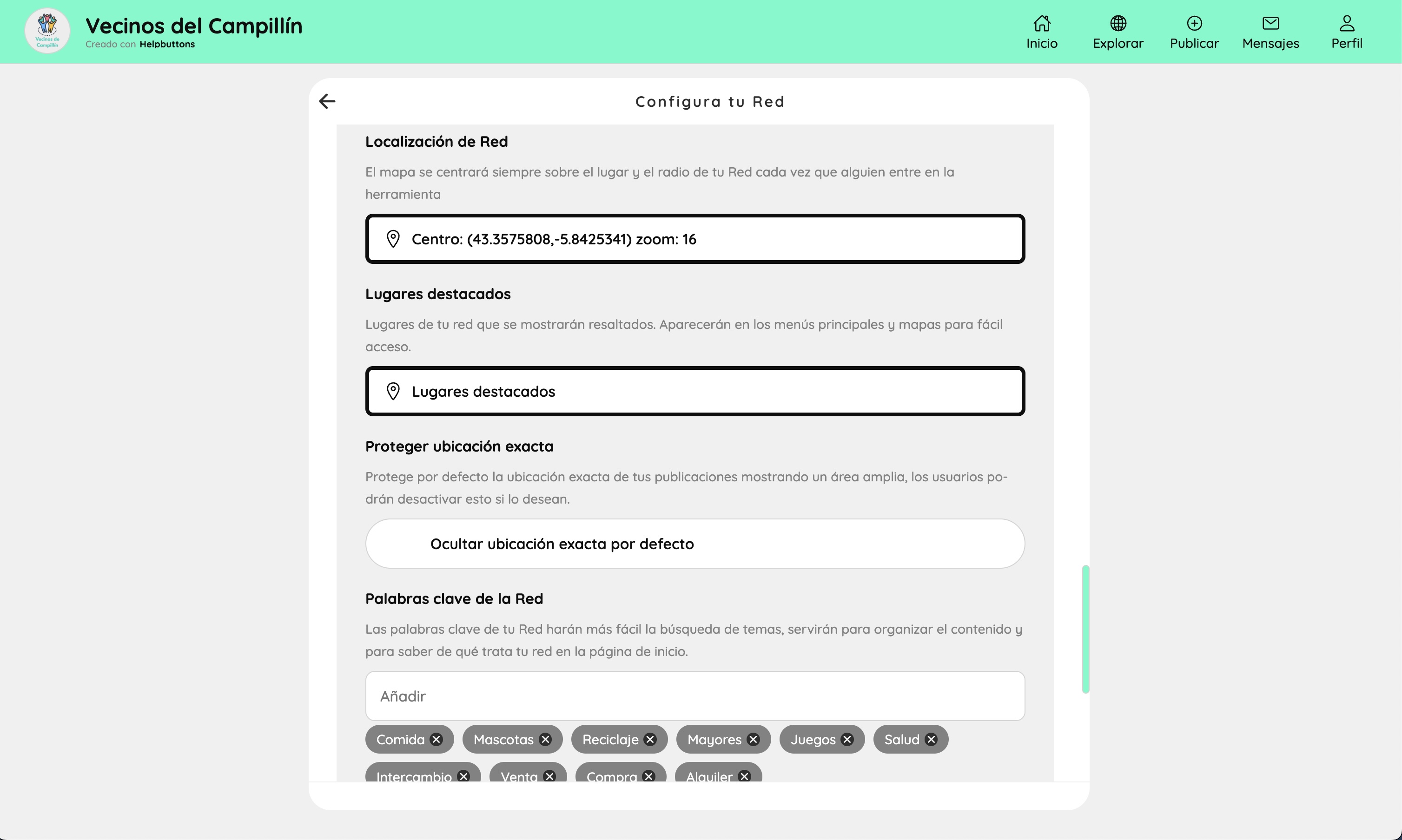 Configuración de ubicación y lugares destacados