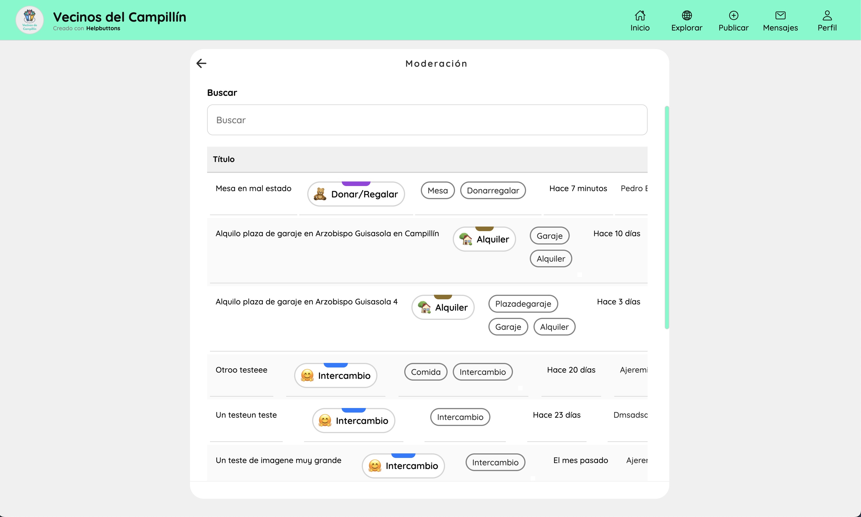 Lista de moderación de botones