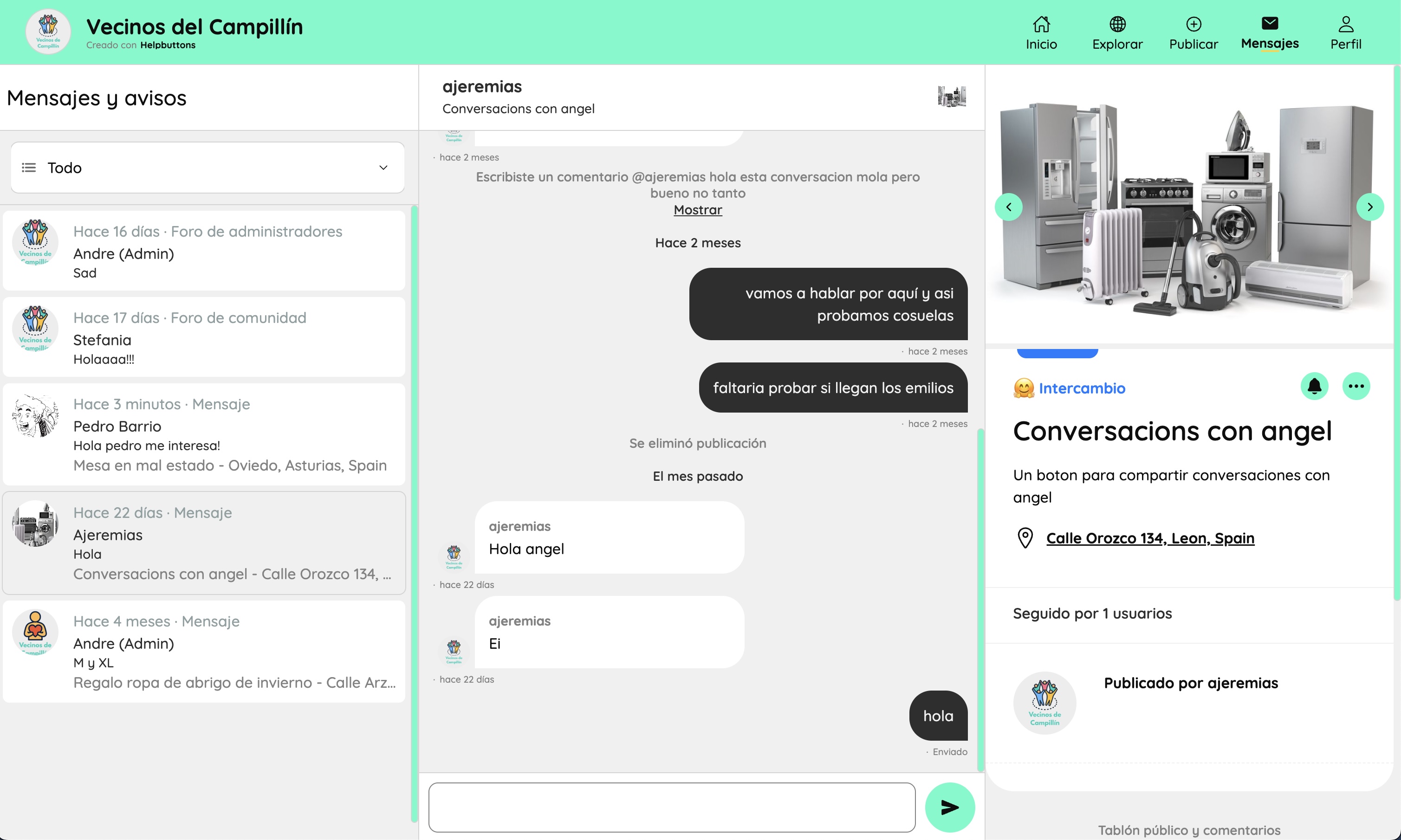 Mensajes — conversación de botón