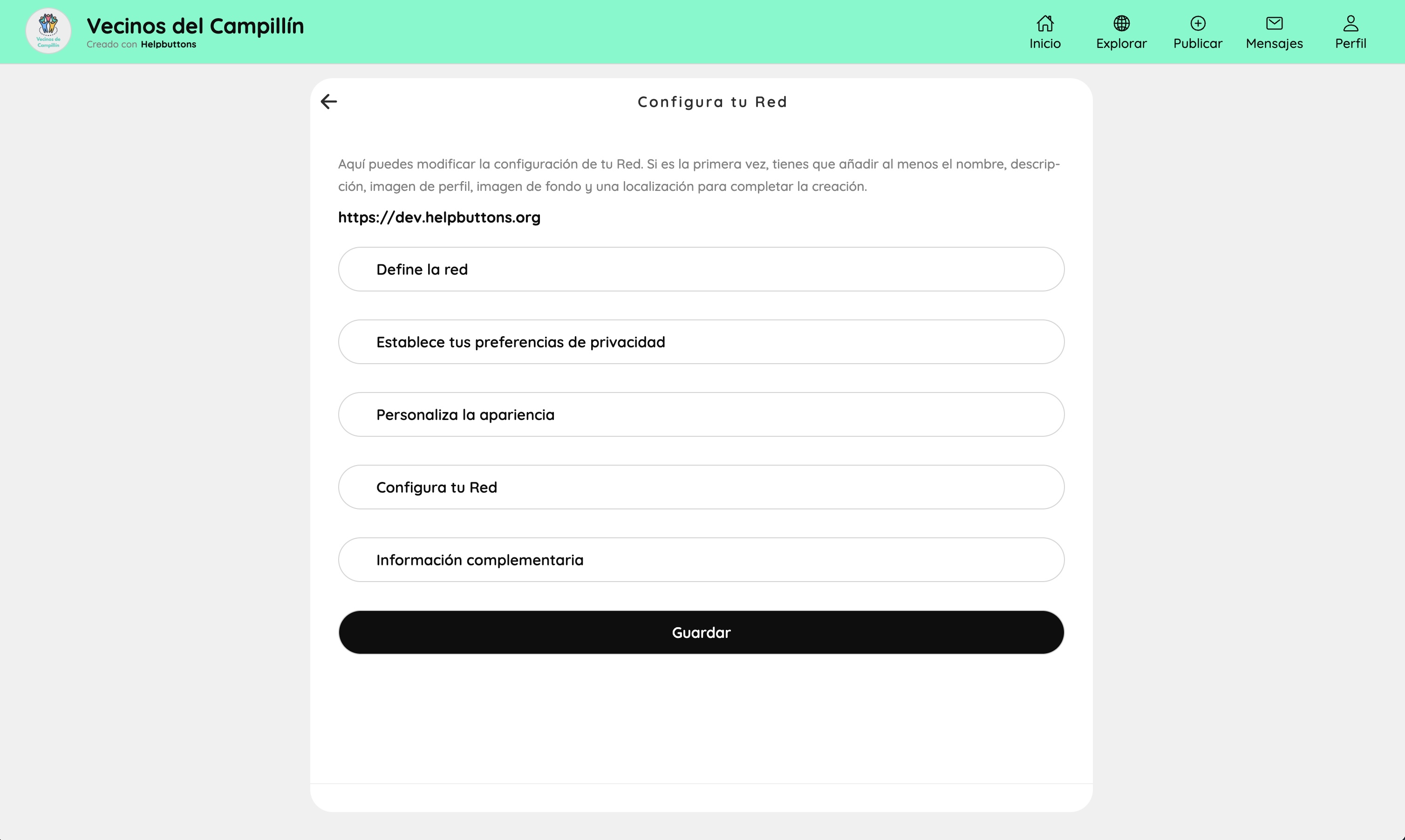 Resumen de configuración de la Red